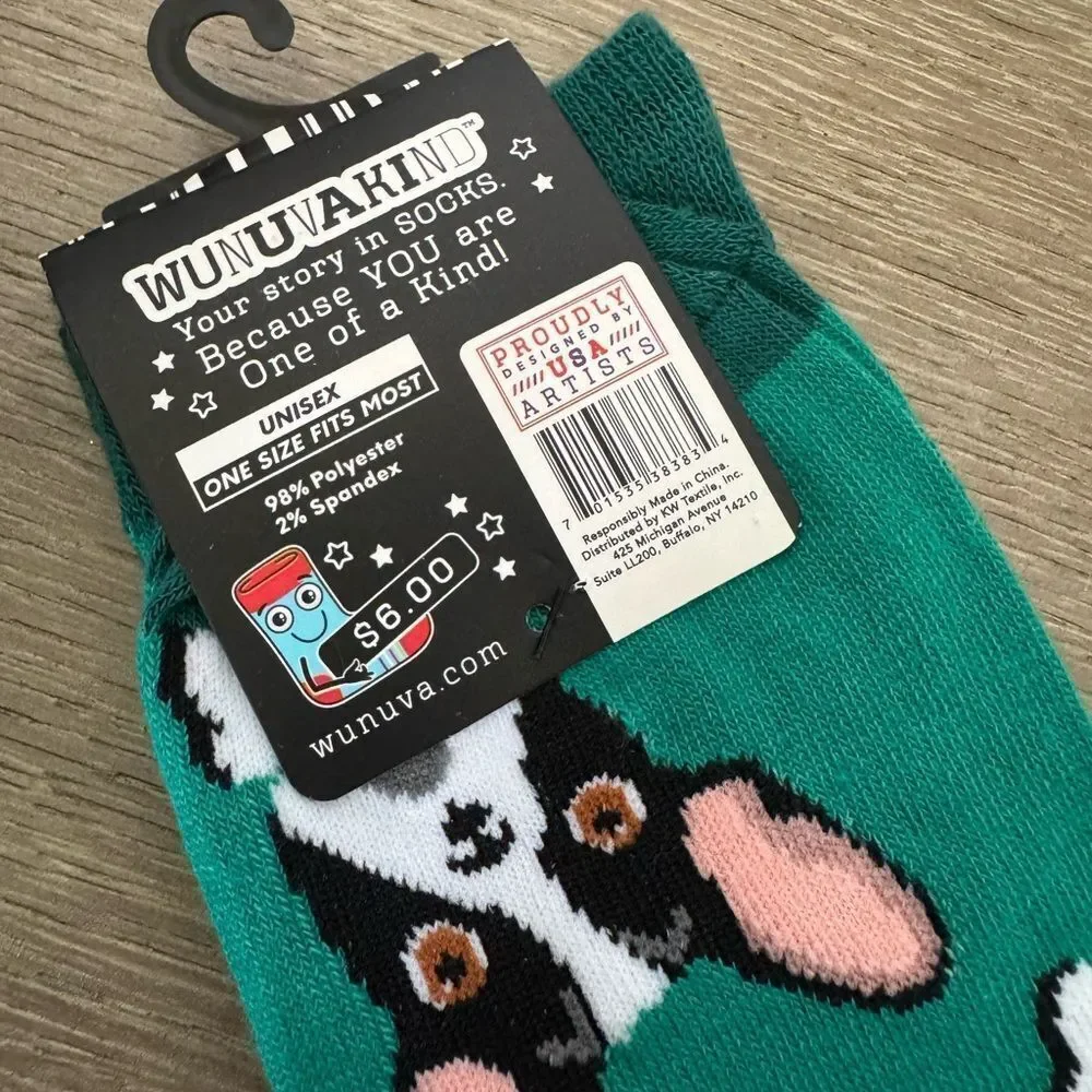 Frenchie Boston Terrier Dog Face Wunuvakind Green Fun Socks